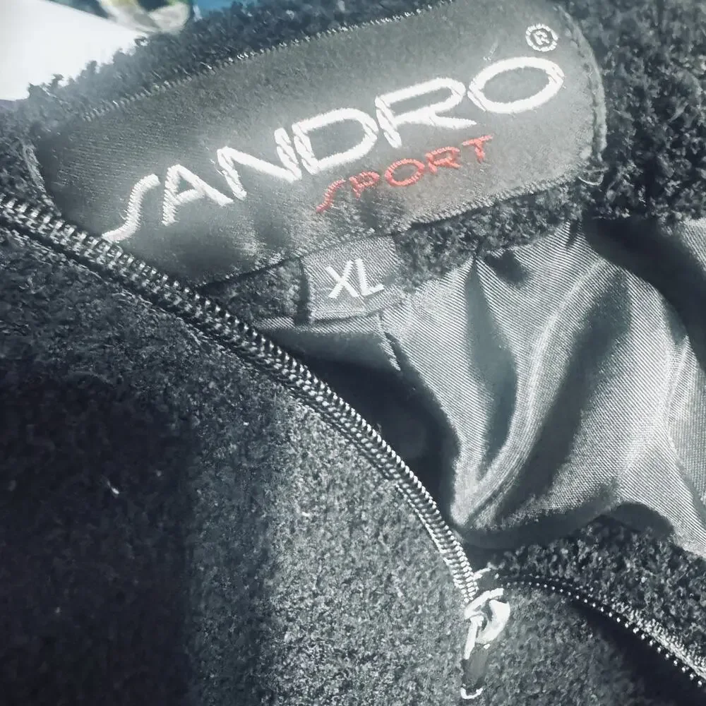 Sandro Sport Black‎ Jacket Full Zip Hoodie Teddy Fleece Sherpa Mens Unisex sz XL